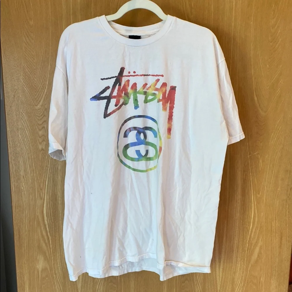Stussy White Short Sleeve Tee with Bold Graphic Design - Picture 1 of 5